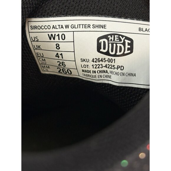 Hey Dude Sirocco Alta Glitter Shine Womens 10 Black White Comfort Shoes Slip On - Picture 6 of 16